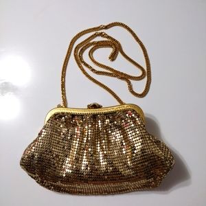 VINTAGE WHITING & DAVIS GOLD MESH EVENING Clutch Purse  BAG Long Gold Chain